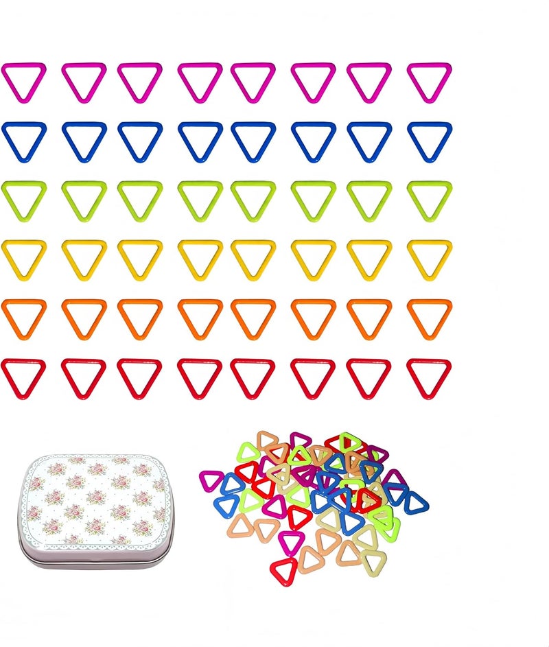 wonofa 50Pcs Triangle Metal Stitch Markers,Metal Colorful Crochet Stitch Markers,with Storage Box for Crocheting Clothing Tag DIY Craft Project (Triangle-50Pcs) - Image 1